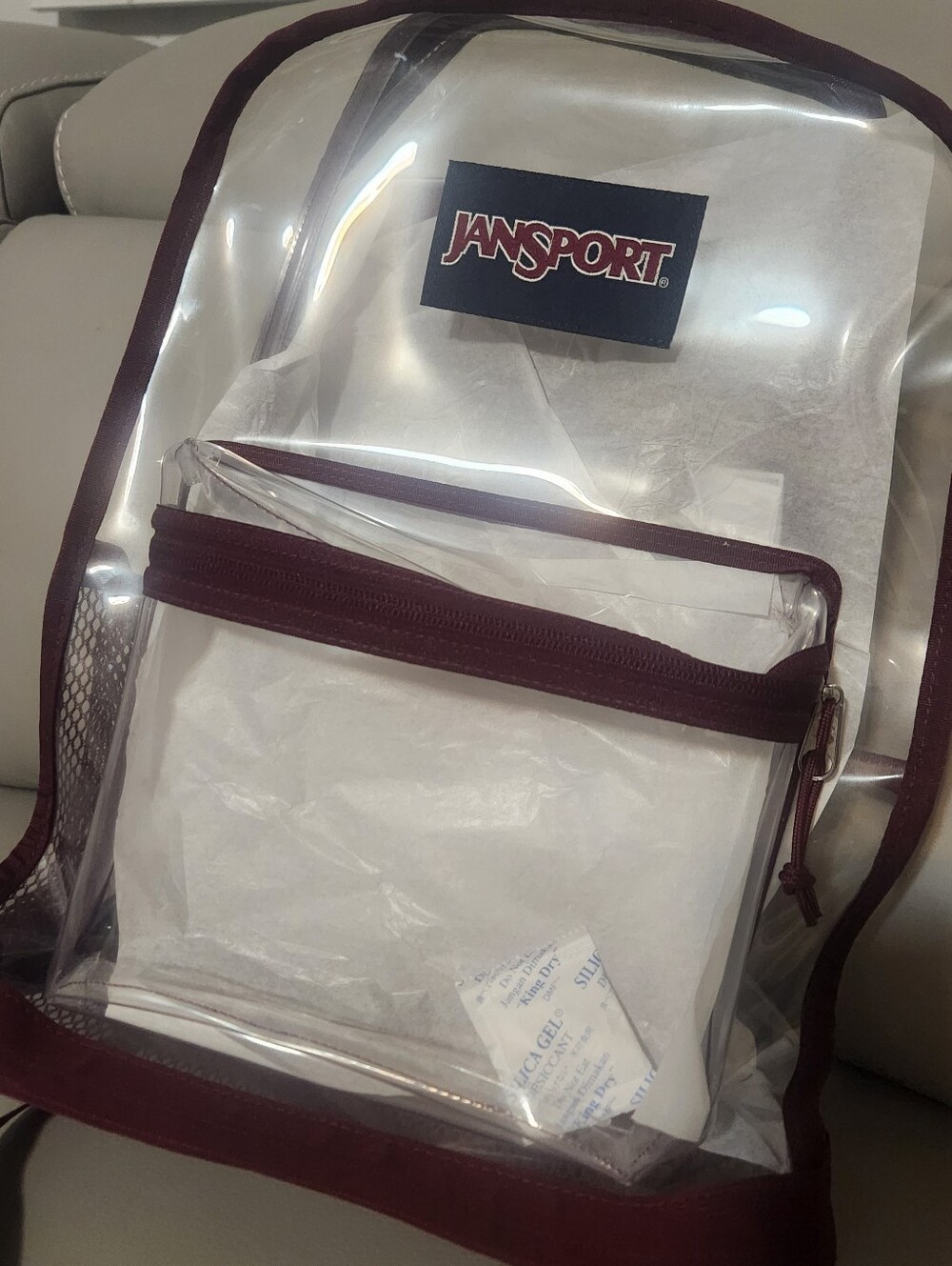 Jansport Transparent Clear Cherry Red Backpack NEW - Picture 3 of 7